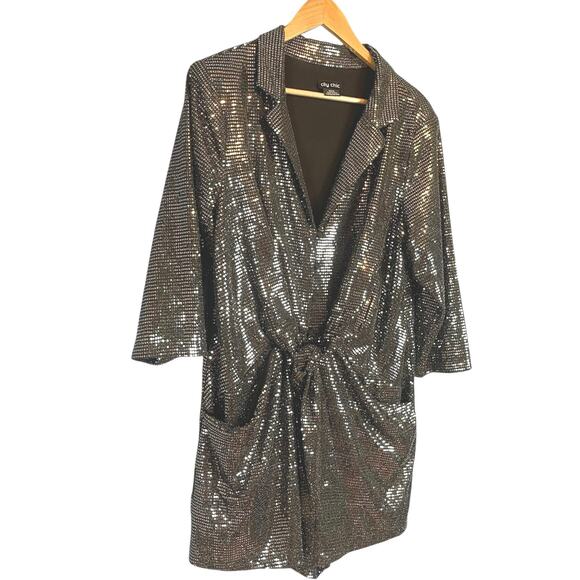 City Chic Sequin Sparkle Romper Playsuit Shorts Black Silver Plus Size 14 - Picture 5 of 9